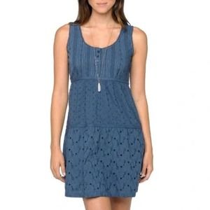 Prana Women's Kendell Eyelet Blue Cotton Mini Dress Medium